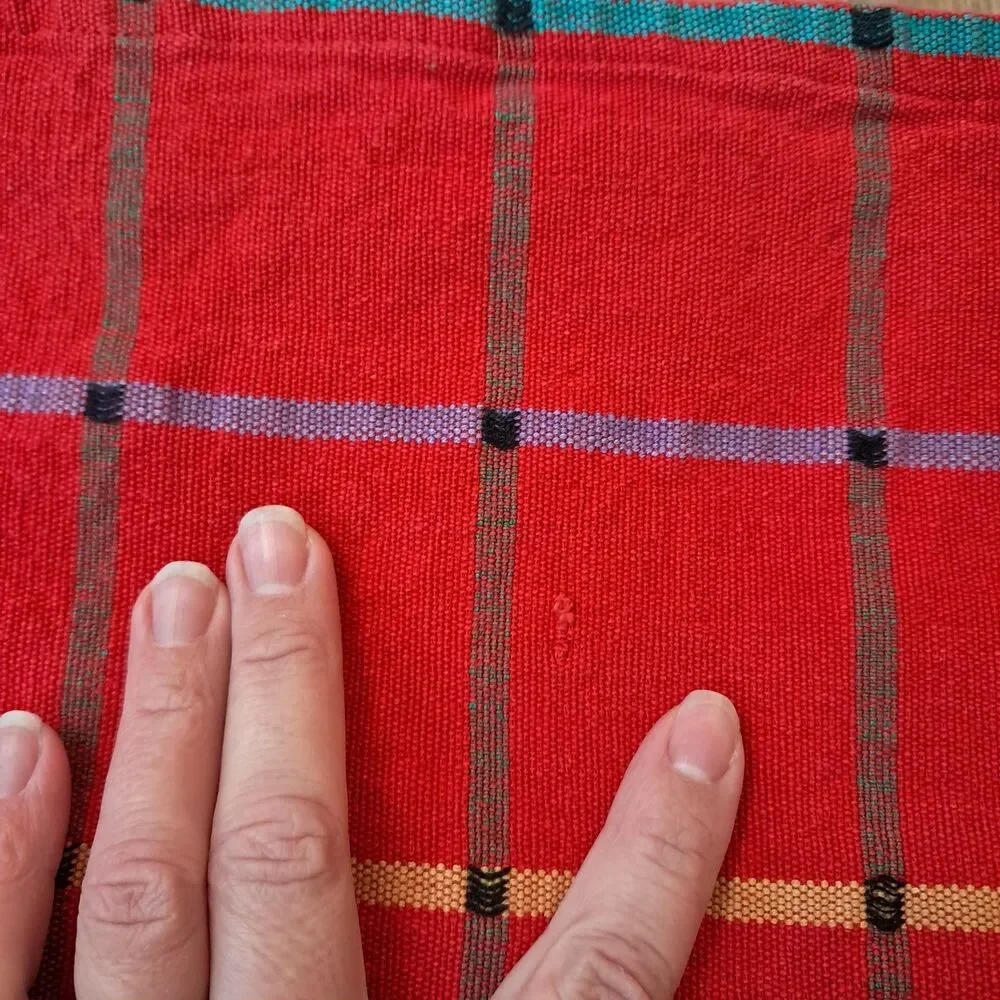 Vintage Dansk placemat set 8 red plaid windowpane rainbow cotton Ritva Puotila